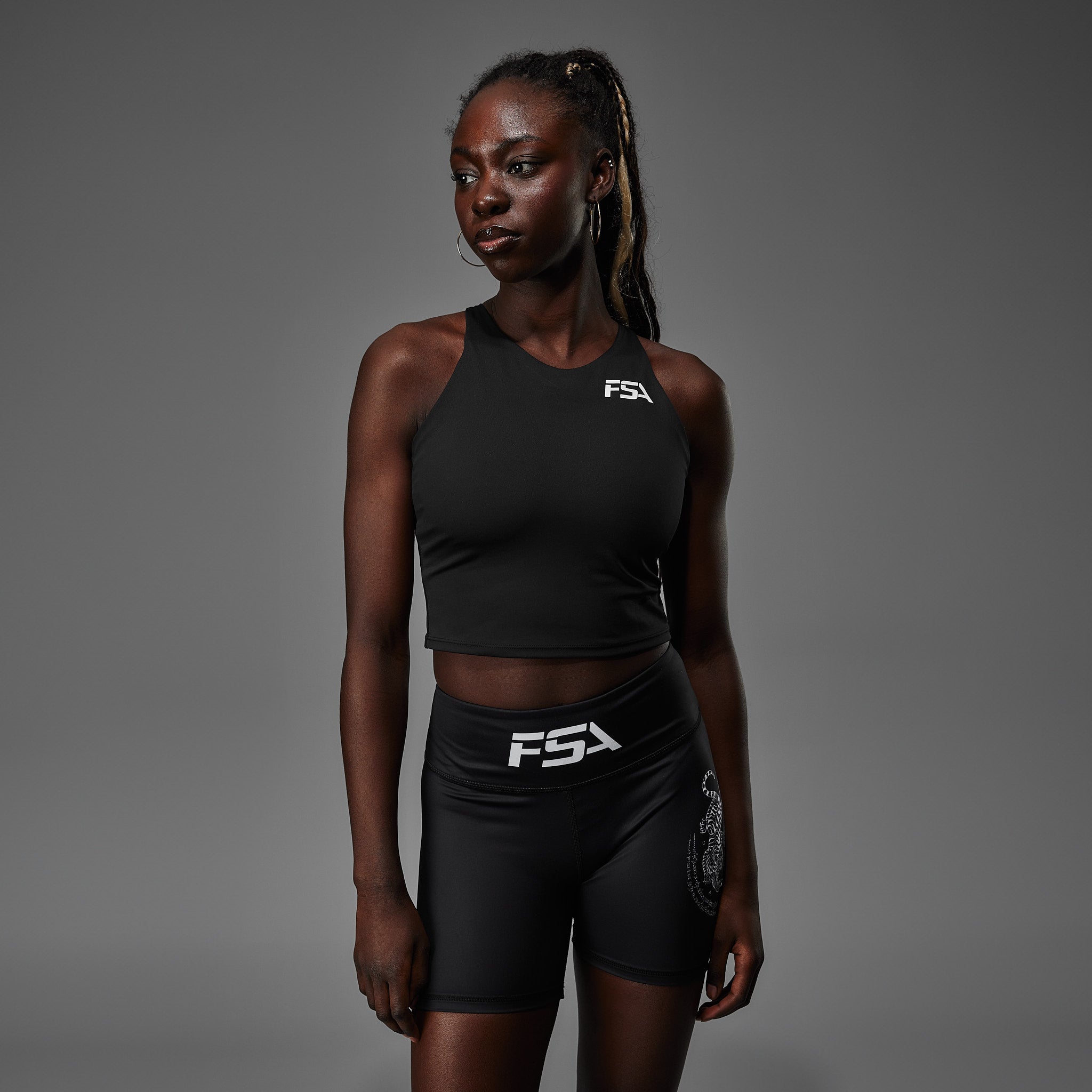 Cropped Sports Bra Sak Yant Twin Tiger Black